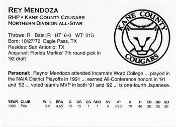 1993 Midwest League All-Stars #NNO Rey Mendoza Back