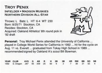 1993 Midwest League All-Stars #NNO Troy Penix Back