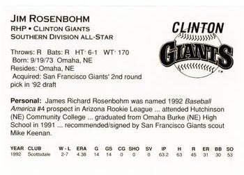 1993 Midwest League All-Stars #NNO Jim Rosenbohm Back