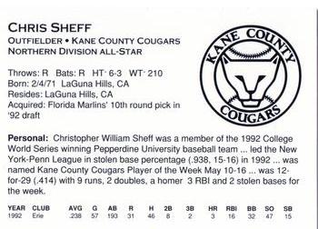 1993 Midwest League All-Stars #NNO Chris Sheff Back