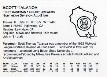 1993 Midwest League All-Stars #NNO Scott Talanoa Back