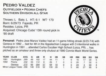1993 Midwest League All-Stars #NNO Pedro Valdez Back