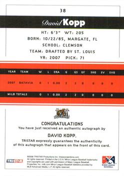 2008 TriStar PROjections - Autographs #38 David Kopp Back