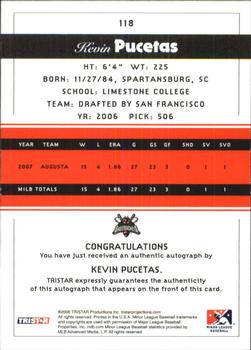 2008 TriStar PROjections - Autographs #118 Kevin Pucetas Back