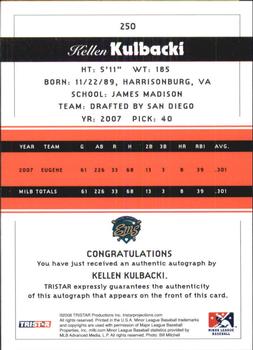 2008 TriStar PROjections - Autographs #250 Kellen Kulbacki Back