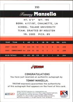 2008 TriStar PROjections - Autographs #393 Tommy Manzella Back