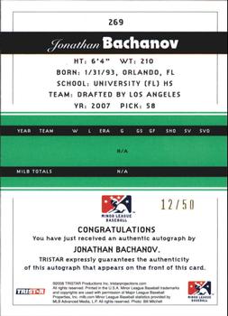 2008 TriStar PROjections - Autographs Green #269 Jonathan Bachanov Back