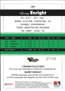 2008 TriStar PROjections - Autographs Green #287 Barry Enright Back