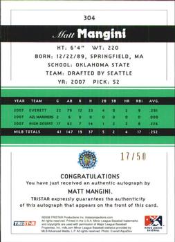 2008 TriStar PROjections - Autographs Green #304 Matt Mangini Back