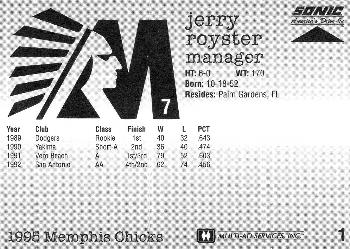 1995 Sonic Memphis Chicks #1 Jerry Royster Back