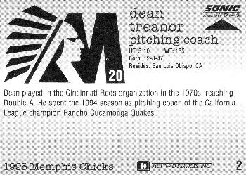 1995 Sonic Memphis Chicks #2 Dean Treanor Back
