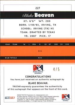 2008 TriStar PROjections - Autographs Orange #227 Blake Beavan Back
