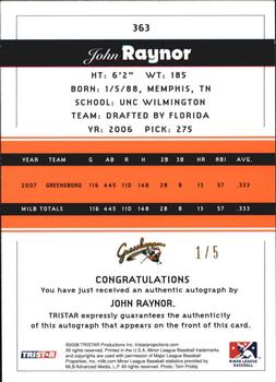 2008 TriStar PROjections - Autographs Orange #363 John Raynor Back