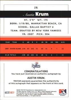 2008 TriStar PROjections - Autographs Reflectives #26 Austin Krum Back