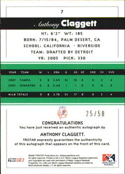2008 TriStar PROjections - Autographs Reflectives Green #7 Anthony Claggett Back