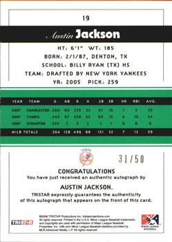 2008 TriStar PROjections - Autographs Reflectives Green #19 Austin Jackson Back