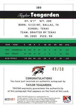 2008 TriStar PROjections - Autographs Reflectives Green #389 Taylor Teagarden Back