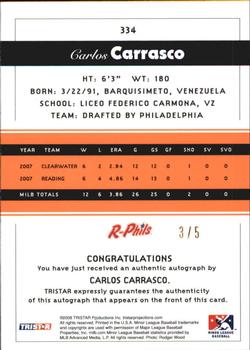 2008 TriStar PROjections - Autographs Reflectives Orange #334 Carlos Carrasco Back