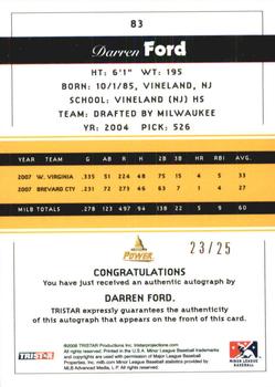 2008 TriStar PROjections - Autographs Reflectives Yellow #83 Darren Ford Back