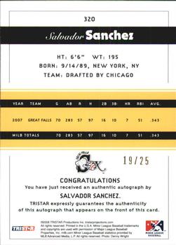 2008 TriStar PROjections - Autographs Yellow #320 Salvador Sanchez Back
