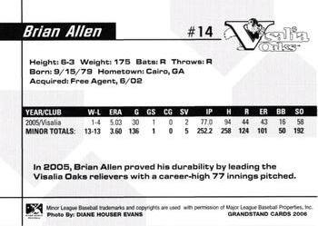 2006 Grandstand Visalia Oaks #NNO Brian Allen Back