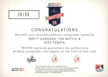 2008 TriStar PROjections - GR8 Xpectations Autographs Triple Green #GBT Brett Gardner / Tim Battle / Jose Tabata Back