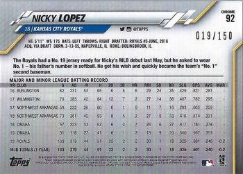 2020 Topps Chrome - Blue Refractor #92 Nicky Lopez Back