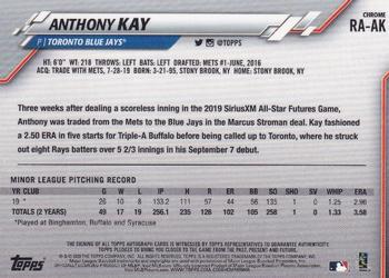 2020 Topps Chrome - Rookie Autographs #RA-AK Anthony Kay Back