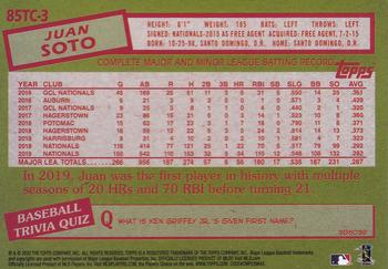 2020 Topps Chrome - 1985 Topps Baseball 35th Anniversary #85TC-3 Juan Soto Back