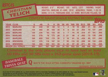 2020 Topps Chrome - 1985 Topps Baseball 35th Anniversary #85TC-15 Christian Yelich Back