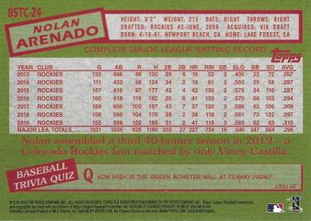 2020 Topps Chrome - 1985 Topps Baseball 35th Anniversary #85TC-24 Nolan Arenado Back