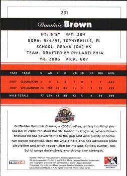 2008 TriStar PROjections - Reflectives #231 Domonic Brown Back