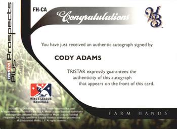 2008 TriStar Prospects Plus - Farm Hands Autographs #FH-CA Cody Adams Back