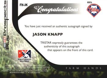 2008 TriStar Prospects Plus - Farm Hands Autographs #FH-JK Jason Knapp Back