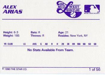 1989 Star Midwest League All-Stars #1 Alex Arias Back