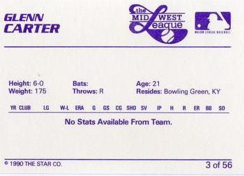1989 Star Midwest League All-Stars #3 Glenn Carter Back