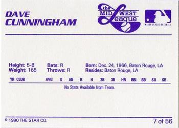 1989 Star Midwest League All-Stars #7 Dave Cunningham Back