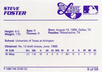1989 Star Midwest League All-Stars #9 Steve Foster Back