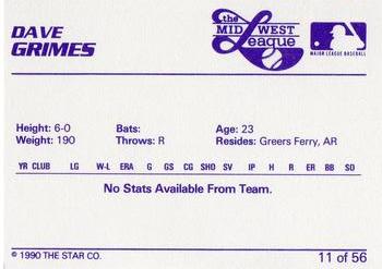 1989 Star Midwest League All-Stars #11 David Grimes Back