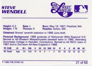 1989 Star Midwest League All-Stars #21 Steve Wendell Back