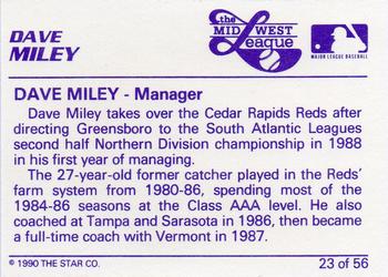 1989 Star Midwest League All-Stars #23 Dave Miley Back