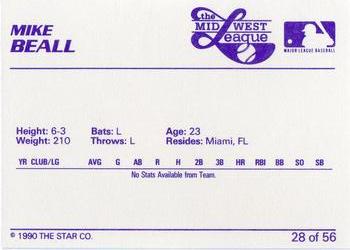 1989 Star Midwest League All-Stars #28 Mike Beall Back