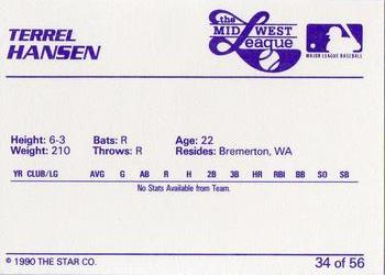 1989 Star Midwest League All-Stars #34 Terrel Hansen Back