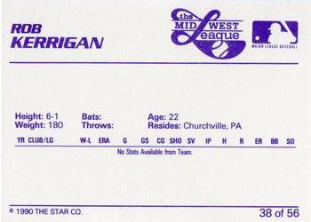 1989 Star Midwest League All-Stars #38 Rob Kerrigan Back