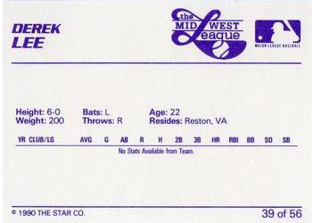 1989 Star Midwest League All-Stars #39 Derek Lee Back