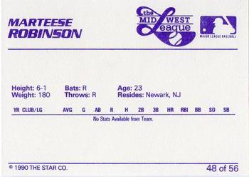 1989 Star Midwest League All-Stars #48 Marteese Robinson Back