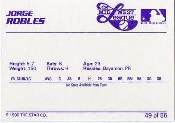 1989 Star Midwest League All-Stars #49 Jorge Robles Back