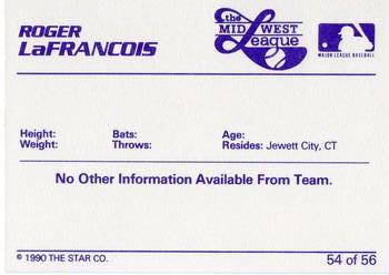 1989 Star Midwest League All-Stars #54 Roger LaFrancois Back