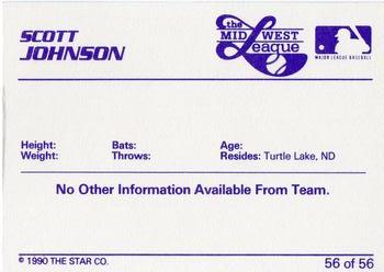 1989 Star Midwest League All-Stars #56 Scott Johnson Back