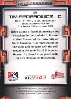 2008 TriStar Prospects Plus - Green #51 Tim Federowicz Back